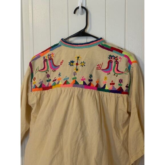 Vintage 1960's Bird Flower Hand Embroidered Top in Butter L - Picture 4 of 11